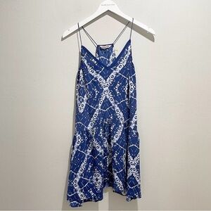 REBECCA TAYLOR Women’s Blue SHIBORI Blue Print V-Neck Flounce Hem Slip Dress 4